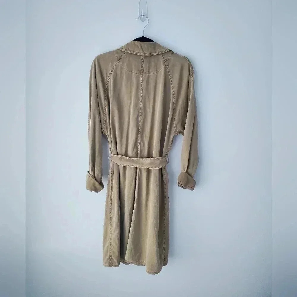 Aritzia Wilfred Lyocell Cotton Trench Coat Tan Belted Lightweight Minimalist - Picture 11 of 13
